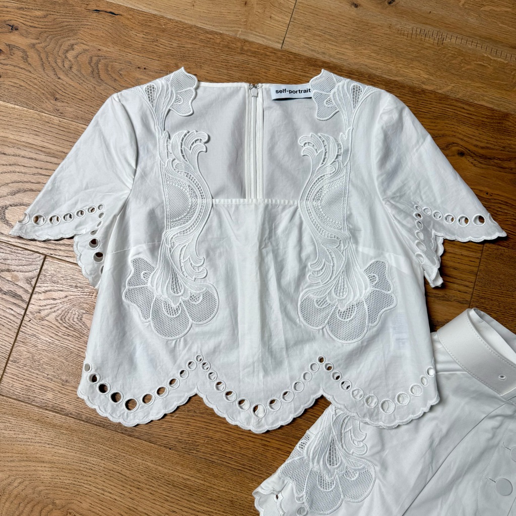 Self-Portrait Cropped Broderie-Anglaise Cotton-Poplin Top